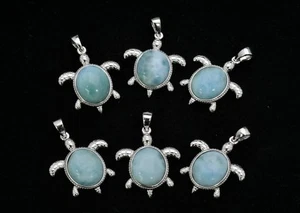 Larimar 12X10mm Sei Ciondoli Tartaruga Marina (WLESALE) Stampati, Punta Cana .925 - Foto 1 di 5
