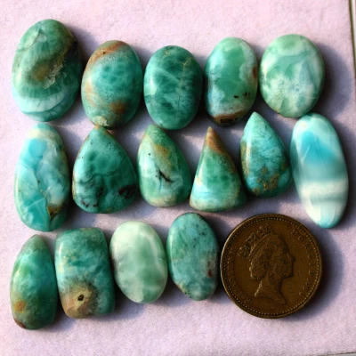 15 piezas piedras preciosas sueltas naturales dominicanas Larimar 18 mm-25 mm cabujón de alta calidad Foto 1 de 4