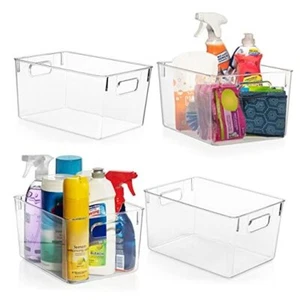 Clear Plastic Storage Bins – Pantry Organizers & Storage Containers, 4 Pack - Picture 1 of 7
