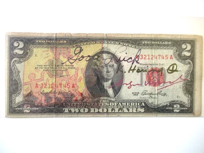 A. WARHOL/K. HARING/J.M. BASQUIAT: 2Dollar 3x ORIGINAL SIGNIERT, AMTL. ST. 1977 - Bild 1 von 4