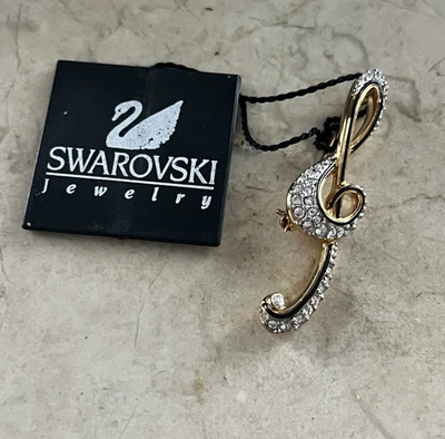 Broche prendedor de notas musicales de cristal Swarovski G-Clef con etiquetas símbolo de cisne firmado Foto 1 de 4
