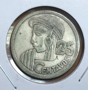1957 Guatemala 25 Centavos Silbermünze - 27MM - KM#258 - Auflage = 257.000 - Bild 1 von 4