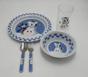 Juego de vajilla de 5 piezas Disney vintage años 90 muñeco de nieve Mickey plato tazón taza utensilios - Imagen 1 de 11