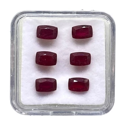 6 Pcs Natural Ruby Mozambiqe 6x4mm Cushion Cut Rich Red Loose Gemstones Lot - Image 1 of 4