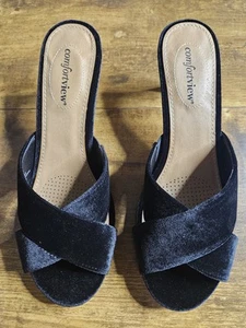 ComfortView schwarze Samt Geraldine High Heel Sandale Größe 9W neu im Karton - Bild 1 von 7