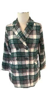 Aura Trenchcoat Damen XS grün weiß kariert Stehkragen 6 Knöpfe zweireihig - Bild 1 von 9
