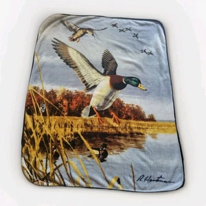 Vintage Blanket R Hautman Outdoors Mallard Ducks Sopranos Throw 60x50 Reversible - Picture 1 of 9