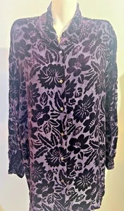 Damen Lord & Taylor Top Shirt Tunika Blumen Lila Velour Ausbrenner Seidenmischung 24 W - Bild 1 von 8