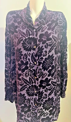 Женщина Lord & Taylor верхняя рубашка туника цветочный фиолетовый бархат выгорания шелковая смесь 24 W - Изображение 1 из 4