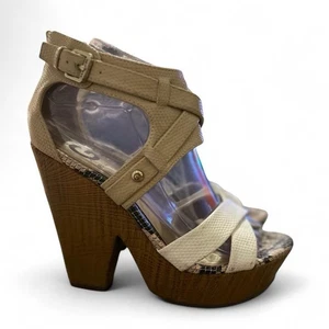 G by Guess Chunky Wooden Heel Platform Sandals - Snakeskin & Beige - Picture 1 of 7