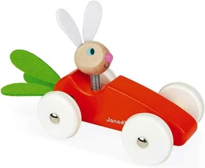 Janod Wooden Car Toy (Orange/Green) | Push-Along Vehicle J08247 - Picture 1 of 1