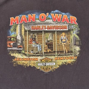 VTG Harley Davidson Shirt Men L Pinup Dog Wing Log Cabin Appalachia Black KY USA - Picture 1 of 14