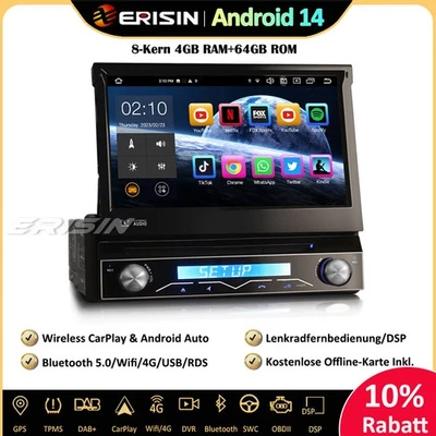 8-Kern DAB+ Android 14 Autoradio GPS WiFi CarPlay RDS DSP DVD TPMS Bluetooth 5.0 - Bild 1 von 4