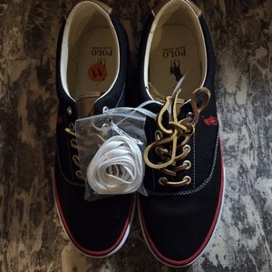 Para Hombres Polo Ralph Lauren Keaton Poni En Lona Negra Zapato Informal Talla 11 NUEVO - Imagen 1 de 6