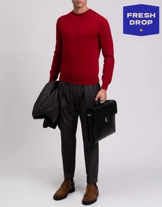 RRP€550 MALO OPTIMUM Cashmere & Wool Jumper Size S Elbow Patches Crew Neck - Picture 1 of 12