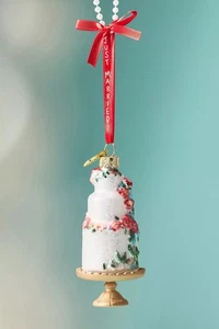 Anthropologie Just Married 3 Tiered White Floral Cake Ornament Newly Weds NWT - Picture 1 of 2