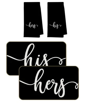 His and Hers Bathroom Decor Doormat and Bath Hand Towels, Couples Room Decor ... - Image 1 of 4