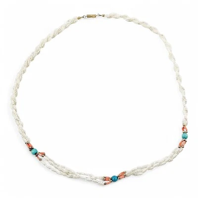 Vintage 1960's Drei Stränge Perlen, Koralle und Türkis Halskette - Bild 1 von 4