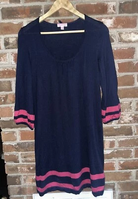 Vestido Suéter Lily Pulitzer Connie Azul Marino Rosa Rayas 100% Lana Merino Talla Pequeña Foto 1 de 4