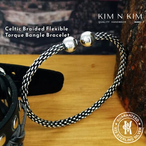 Celtic Braided Flexible Torque Bangle✔️8mm Ball ✔️Personalised✔925 SilverQuality - Picture 1 of 11
