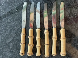 Set 6 coltelli da manico vintage Grasoli MCM bambù Solingen Rostfrei diffusore tedesco - Foto 1 di 3