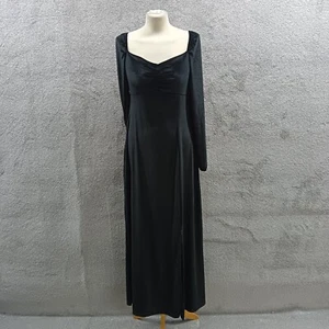 Black velour front ruched slit long sleeve maxi Dress UK 10  - Picture 1 of 4