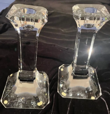 Orrefors crystal candlesticks, signed, 7 1/2" x 4", vintage - Image 1 of 4