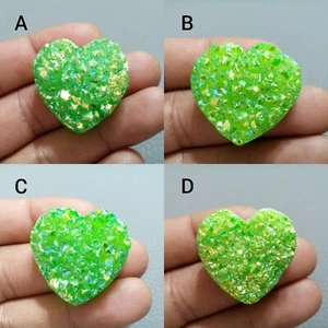 Unique Green Titanium Coated Druzy Heart Shape Loose Gemstone Making For Jewelry - Picture 1 of 13