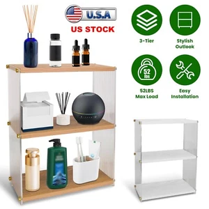 MDF Board Bathroom Storage Shelf Organizer Countertop 3-Tier Makeup Organizer - Picture 1 of 20