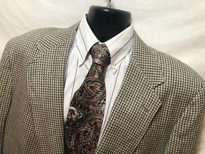 Casaco esportivo John Weitz masculino 2 BTN blazer bege Chevron 100% seda 42L - Imagem 1 de 4