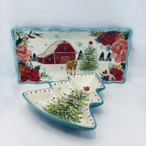 Bandeja y cuenco para árbol The Pioneer Woman Navidad Vacaciones Invierno Granero Vaca - Imagen 1 de 7