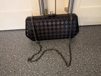 JAEGER PEQUEÑO BOLSO DE MANO DE NOCHE DE CUERO NEGRO CIERRE DE DIAMANTE Foto 1 de 4