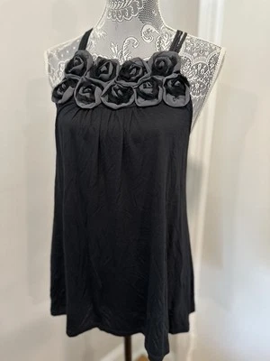 Camiseta sin mangas elástica con apliques florales negra 3D talla L Express para mujer nueva con etiquetas Foto 1 de 4