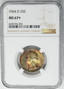 Washington Quarter 25c 1964-D MS67+ color NGC 950631-19 - Imagen 1 de 3