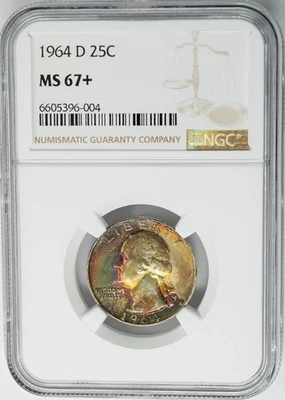 1964-D Washington Quarter 25c MS67+ Color NGC 950631-19 - Image 1 of 3
