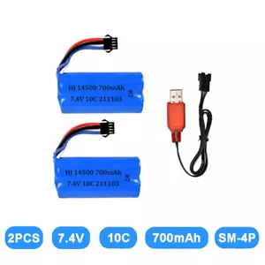2×7.4V 700mAh SM-4P Plug with USB Charger Li-ion Battery for RC Car Boat Truck - Picture 1 of 6