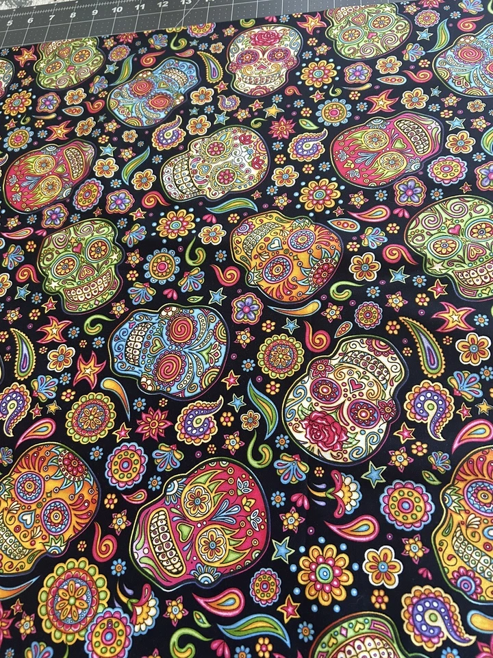 Sugar Skulls RJR Quilt Craft Fabric Day Of The Dead 1 Yard - Image 1 of 1