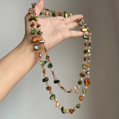 Boho Beaded Necklace Layer Colorful Shell Gemstone Choker Beach Festival Jewelry - Image 1 of 4