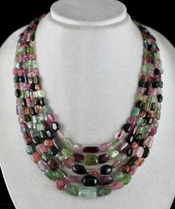 Certified Natural Multi Tourmaline 713 Carats Cabochon 5 Line Gemstone Necklace - Picture 1 of 10