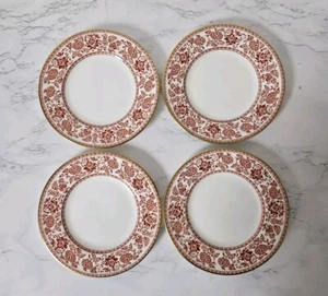 Cuatro platos de pan de China damasco rojo Wedgwood Inglaterra patrón descontinuado #35F - Imagen 1 de 17