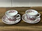 Spode "girl At Well" Pink Cup & Saucer X2,