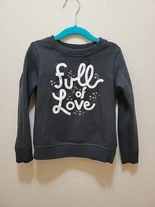 Cat & Jack Girls FULL OF LOVE Sweatshirt Gray White Gold Crewneck Size 5T Hearts - Picture 1 of 6