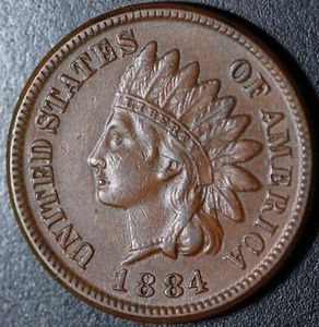 1884 INDIAN HEAD CENT - With LIBERTY & DIAMONDS - AU UNC - Picture 1 of 2