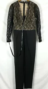 Boohoo Damen Jumpsuit Gr. US8 UK12 EUR40 Schwarz Langarm Spitze Body Plunge - Bild 1 von 7