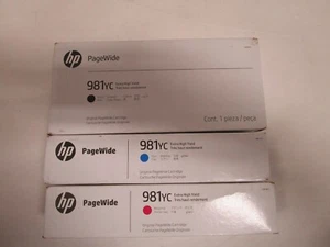 GENUINE HP PageWide 981YC High Yield BLACK, CYAN & MAGENTA INKs Exp 2025-26 NEW - Picture 1 of 8