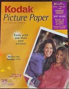 KODAK Picture Paper For Inkjet Printers Soft Gloss 25 Sheets 8.5 x11 Brand New - Picture 1 of 2