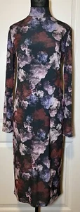 DKNY *NEW WITH TAGS* Long Sleeve Mock Neck Mesh Midi Dress Black (Small) - Picture 1 of 8