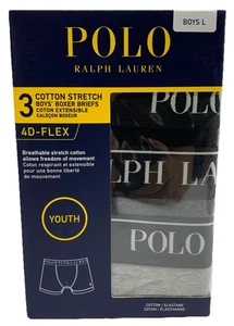 Polo Ralph Lauren 3-pack Boys 4D- Flex Cotton Stretch Gray/black Boxer Briefs L - Picture 1 of 7