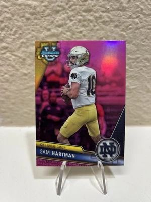 2023 Bowman U Chrome - Sam Hartman - Notre Dame #165 Pink Refractor (RC) - Image 1 of 2