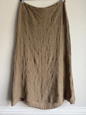 Maxi Falda J Jill 100% Seda Caqui Bordada Arrugada Talla: 14 Lagenlook Boho Foto 1 de 4